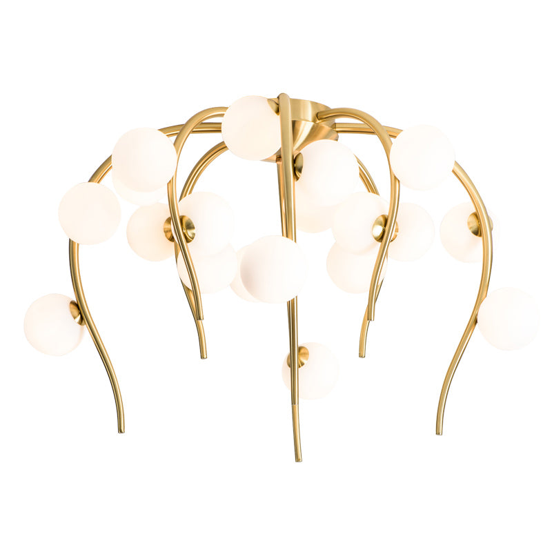 15/20 Lights Living Room Ceiling Flush Mount Globe Milk White Glass Black/Gold Flush Lamp with Weeping Branch Design Clearhalo 'Ceiling Lights' 'Close To Ceiling Lights' 'Close to ceiling' 'Semi-flushmount' Lighting' 218829