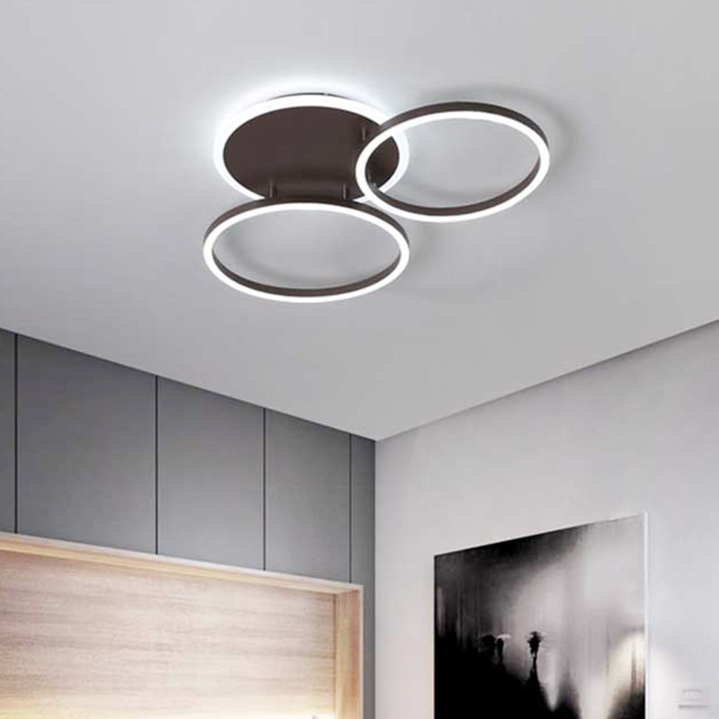 Black Hoop LED Flush Mount Lighting Postmodern 1/2/3-Head Metal Bedroom Ceiling Lamp in Warm/White Light Clearhalo 'Ceiling Lights' 'Close To Ceiling Lights' 'Close to ceiling' 'Semi-flushmount' Lighting' 218867