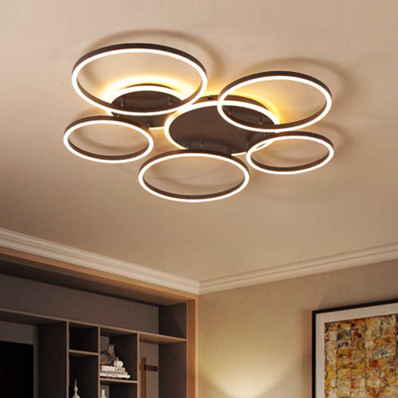 Black Hoop LED Flush Mount Lighting Postmodern 1/2/3-Head Metal Bedroom Ceiling Lamp in Warm/White Light 5 Black Clearhalo 'Ceiling Lights' 'Close To Ceiling Lights' 'Close to ceiling' 'Semi-flushmount' Lighting' 218870