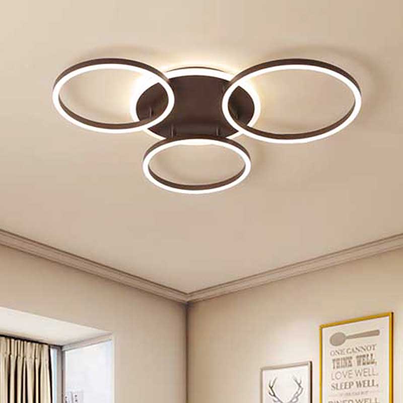 Black Hoop LED Flush Mount Lighting Postmodern 1/2/3-Head Metal Bedroom Ceiling Lamp in Warm/White Light Clearhalo 'Ceiling Lights' 'Close To Ceiling Lights' 'Close to ceiling' 'Semi-flushmount' Lighting' 218873