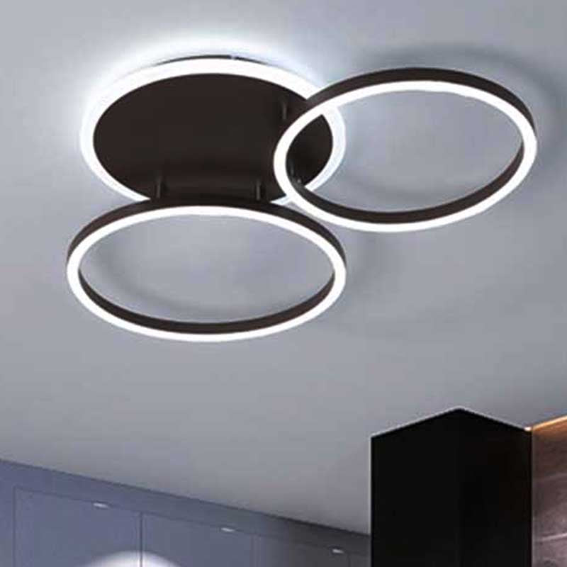 Black Hoop LED Flush Mount Lighting Postmodern 1/2/3-Head Metal Bedroom Ceiling Lamp in Warm/White Light 2 Black Clearhalo 'Ceiling Lights' 'Close To Ceiling Lights' 'Close to ceiling' 'Semi-flushmount' Lighting' 218874