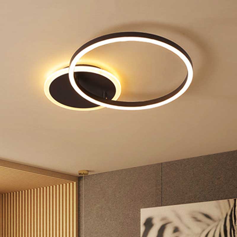 Black Hoop LED Flush Mount Lighting Postmodern 1/2/3-Head Metal Bedroom Ceiling Lamp in Warm/White Light Clearhalo 'Ceiling Lights' 'Close To Ceiling Lights' 'Close to ceiling' 'Semi-flushmount' Lighting' 218876