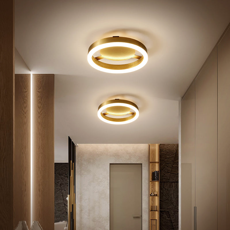 Round/Square Corridor LED Flush Lamp Modern Golden Metal Ceiling Mounted Light in Warm/White Light Gold Round Clearhalo 'Ceiling Lights' 'Close To Ceiling Lights' 'Close to ceiling' 'Semi-flushmount' Lighting' 218880