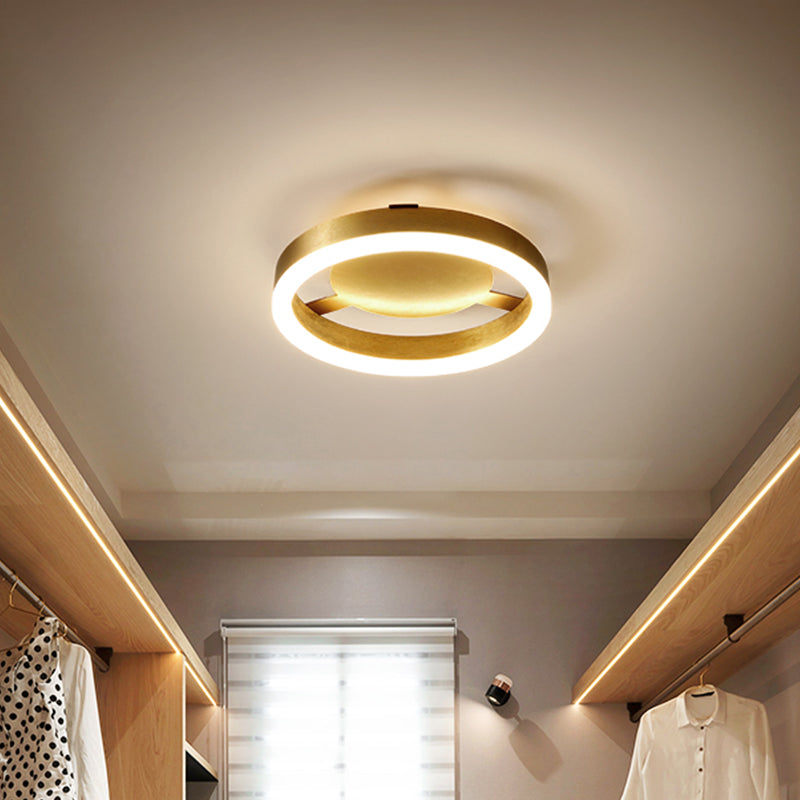 Round/Square Corridor LED Flush Lamp Modern Golden Metal Ceiling Mounted Light in Warm/White Light Clearhalo 'Ceiling Lights' 'Close To Ceiling Lights' 'Close to ceiling' 'Semi-flushmount' Lighting' 218888