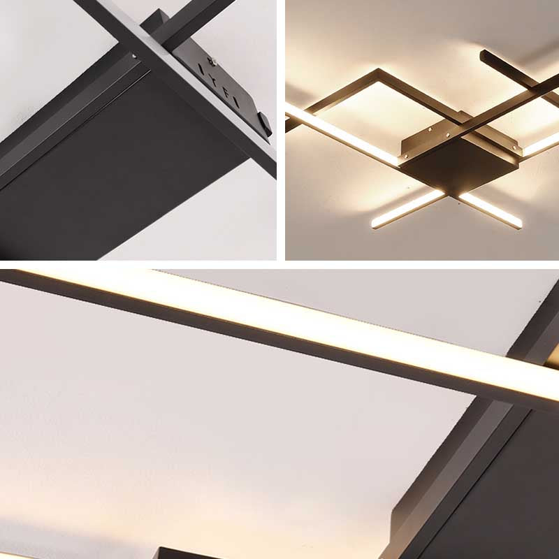 29.5"/43" Wide Black Crossed Line Ceiling Flush Mount Minimal LED Aluminum Flush Light Fixture in Warm/White Light Clearhalo 'Ceiling Lights' 'Close To Ceiling Lights' 'Close to ceiling' 'Semi-flushmount' Lighting' 218894