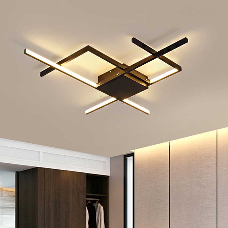 29.5"/43" Wide Black Crossed Line Ceiling Flush Mount Minimal LED Aluminum Flush Light Fixture in Warm/White Light Black 29.5" Clearhalo 'Ceiling Lights' 'Close To Ceiling Lights' 'Close to ceiling' 'Semi-flushmount' Lighting' 218899