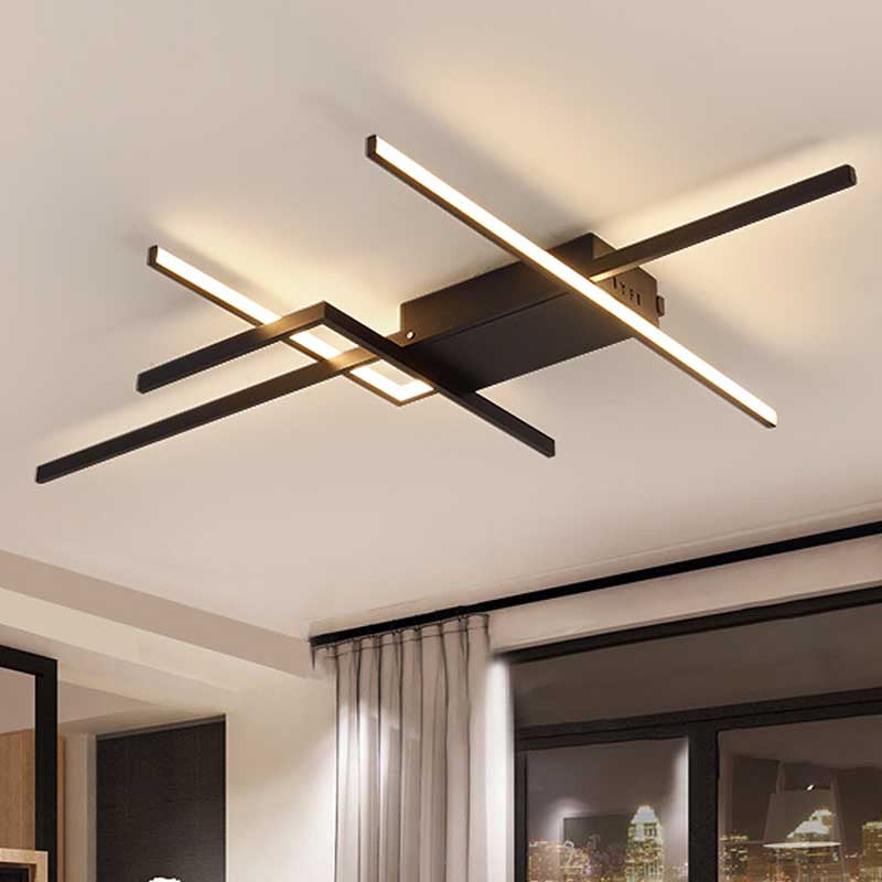 29.5"/43" Wide Black Crossed Line Ceiling Flush Mount Minimal LED Aluminum Flush Light Fixture in Warm/White Light Black 43" Clearhalo 'Ceiling Lights' 'Close To Ceiling Lights' 'Close to ceiling' 'Semi-flushmount' Lighting' 218900