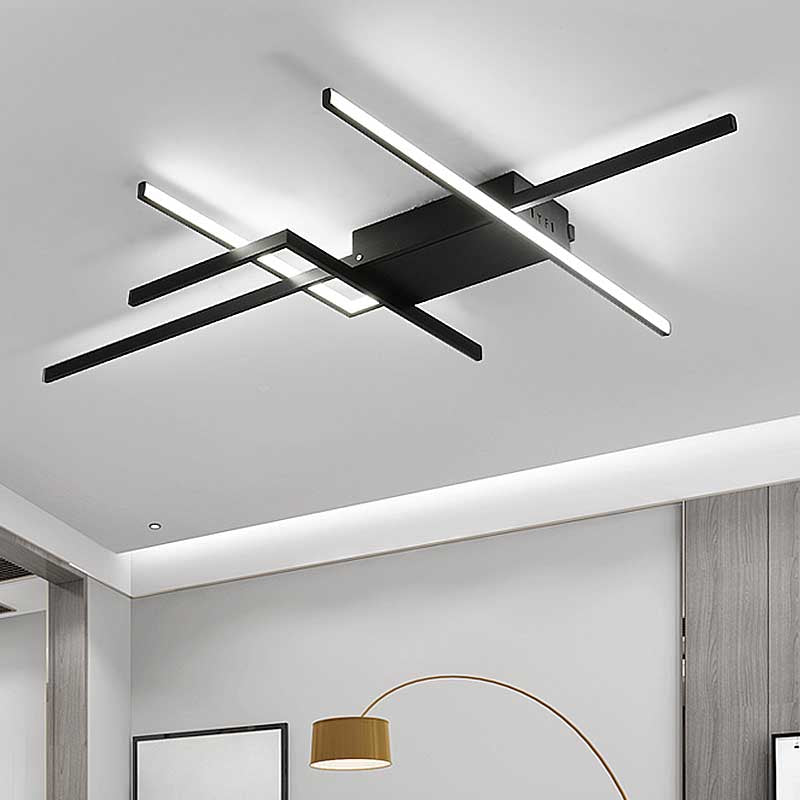 29.5"/43" Wide Black Crossed Line Ceiling Flush Mount Minimal LED Aluminum Flush Light Fixture in Warm/White Light Clearhalo 'Ceiling Lights' 'Close To Ceiling Lights' 'Close to ceiling' 'Semi-flushmount' Lighting' 218901