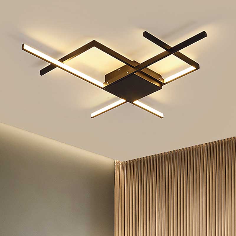 29.5"/43" Wide Black Crossed Line Ceiling Flush Mount Minimal LED Aluminum Flush Light Fixture in Warm/White Light Clearhalo 'Ceiling Lights' 'Close To Ceiling Lights' 'Close to ceiling' 'Semi-flushmount' Lighting' 218902