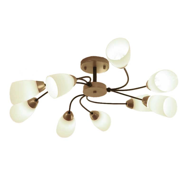 Living Room Curly Floral Semi Flush Mount Modern Milk White Glass 9/12 Lights Ceiling Lighting Fixture in Black/Gold Clearhalo 'Ceiling Lights' 'Close To Ceiling Lights' 'Close to ceiling' 'Glass shade' 'Glass' 'Semi-flushmount' Lighting' 218936