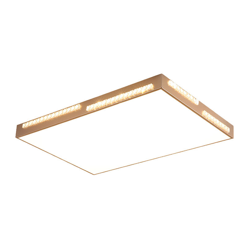 Simple Square/Rectangular LED Flushmount 18"/21.5"/35.5" Wide Metal Golden Bedroom Ceiling Lamp with Crystal Accents Clearhalo 'Ceiling Lights' 'Close To Ceiling Lights' 'Close to ceiling' 'Flush mount' Lighting' 218953