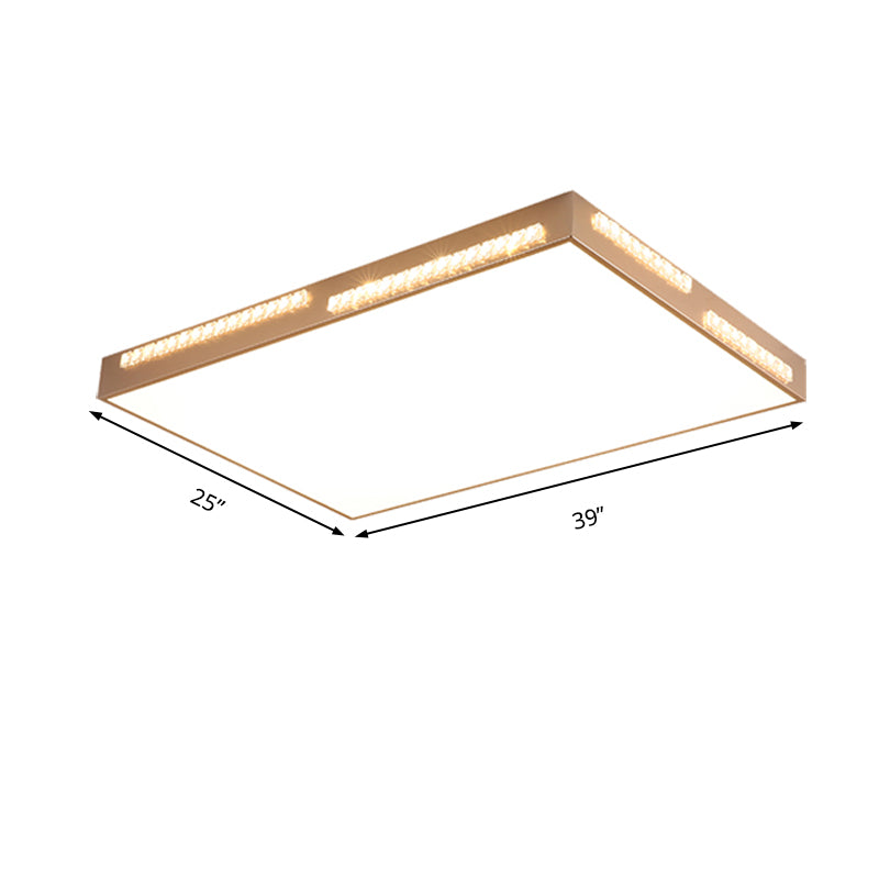 Simple Square/Rectangular LED Flushmount 18"/21.5"/35.5" Wide Metal Golden Bedroom Ceiling Lamp with Crystal Accents Clearhalo 'Ceiling Lights' 'Close To Ceiling Lights' 'Close to ceiling' 'Flush mount' Lighting' 218954