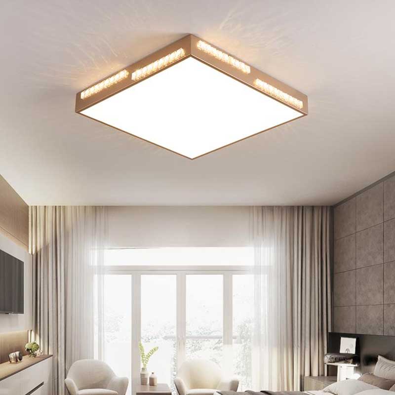 Simple Square/Rectangular LED Flushmount 18"/21.5"/35.5" Wide Metal Golden Bedroom Ceiling Lamp with Crystal Accents Gold Clearhalo 'Ceiling Lights' 'Close To Ceiling Lights' 'Close to ceiling' 'Flush mount' Lighting' 218956