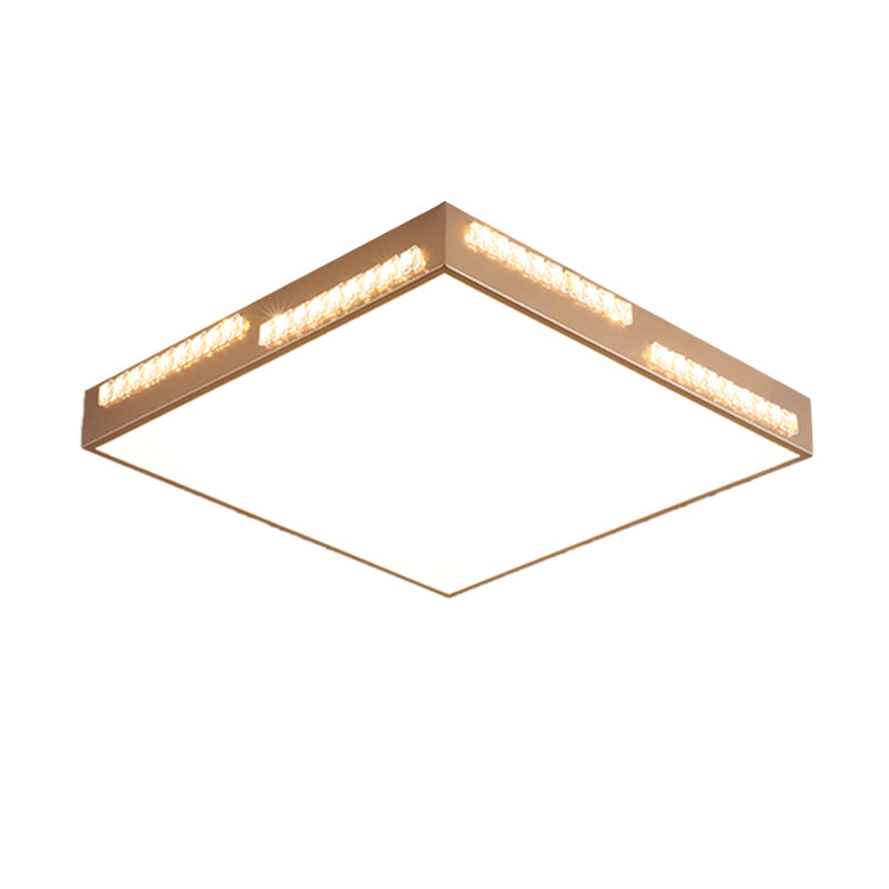 Simple Square/Rectangular LED Flushmount 18"/21.5"/35.5" Wide Metal Golden Bedroom Ceiling Lamp with Crystal Accents Clearhalo 'Ceiling Lights' 'Close To Ceiling Lights' 'Close to ceiling' 'Flush mount' Lighting' 218958