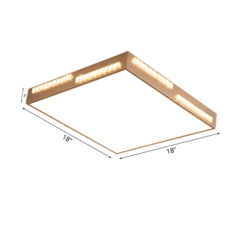 Simple Square/Rectangular LED Flushmount 18"/21.5"/35.5" Wide Metal Golden Bedroom Ceiling Lamp with Crystal Accents Clearhalo 'Ceiling Lights' 'Close To Ceiling Lights' 'Close to ceiling' 'Flush mount' Lighting' 218959