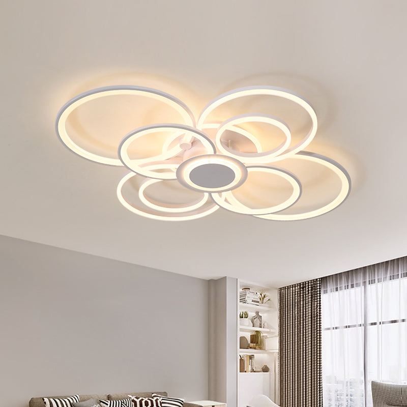 Modern Multi-Halo Ring Flush Ceiling Light 4/6/8 Lights Bedroom Flushmount with Acrylic Shade in Warm/White Light 8 White Warm Clearhalo 'Ceiling Lights' 'Close To Ceiling Lights' 'Close to ceiling' 'Semi-flushmount' Lighting' 218968