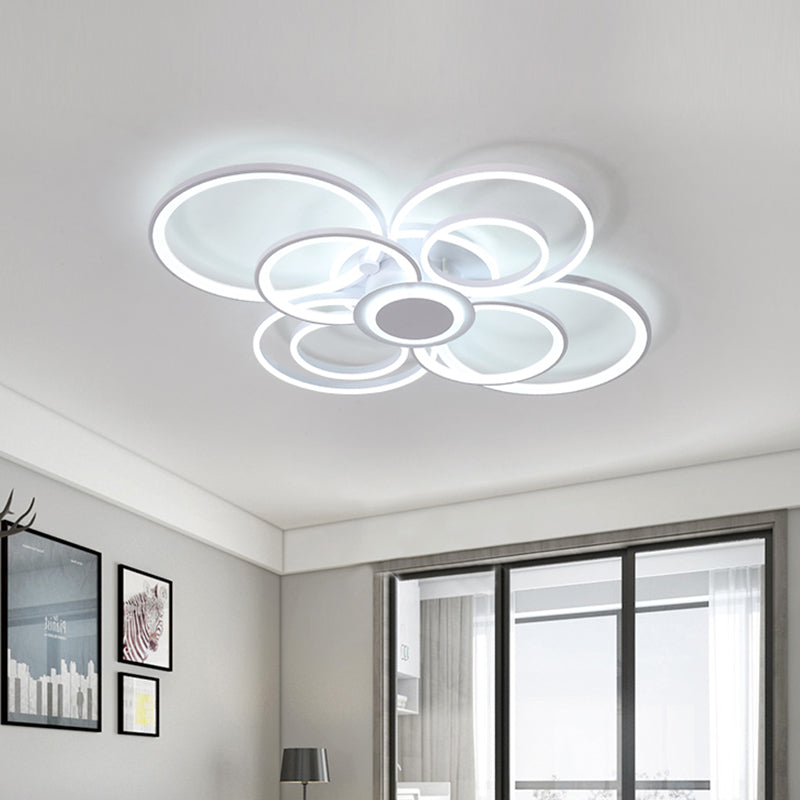 Modern Multi-Halo Ring Flush Ceiling Light 4/6/8 Lights Bedroom Flushmount with Acrylic Shade in Warm/White Light 8 White White Clearhalo 'Ceiling Lights' 'Close To Ceiling Lights' 'Close to ceiling' 'Semi-flushmount' Lighting' 218969