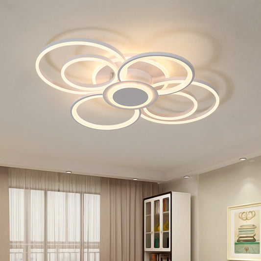 Modern Multi-Halo Ring Flush Ceiling Light 4/6/8 Lights Bedroom Flushmount with Acrylic Shade in Warm/White Light 6 White Clearhalo 'Ceiling Lights' 'Close To Ceiling Lights' 'Close to ceiling' 'Semi-flushmount' Lighting' 218972