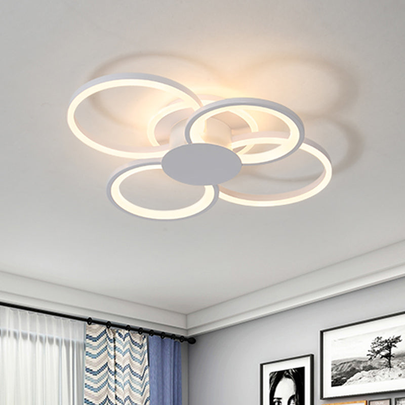 Modern Multi-Halo Ring Flush Ceiling Light 4/6/8 Lights Bedroom Flushmount with Acrylic Shade in Warm/White Light 4 White Clearhalo 'Ceiling Lights' 'Close To Ceiling Lights' 'Close to ceiling' 'Semi-flushmount' Lighting' 218975