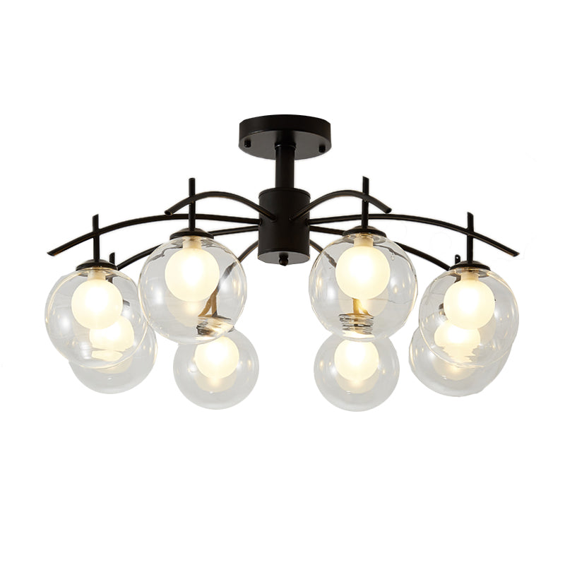 Clear Glass Ball Semi Flush Light Contemporary 3/5/6-Light Living Room Ceiling Flush Mount Chandelier in Black Clearhalo 'Ceiling Lights' 'Close To Ceiling Lights' 'Close to ceiling' 'Glass shade' 'Glass' 'Semi-flushmount' Lighting' 219005