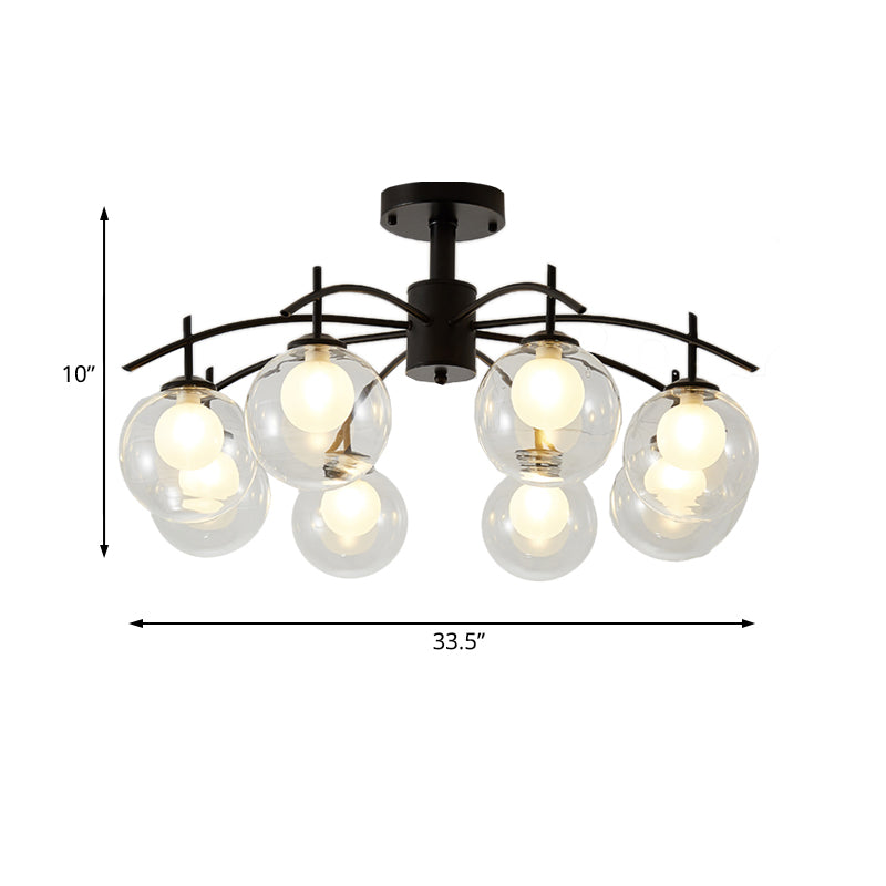 Clear Glass Ball Semi Flush Light Contemporary 3/5/6-Light Living Room Ceiling Flush Mount Chandelier in Black Clearhalo 'Ceiling Lights' 'Close To Ceiling Lights' 'Close to ceiling' 'Glass shade' 'Glass' 'Semi-flushmount' Lighting' 219006