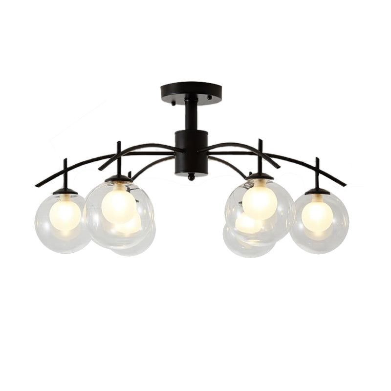 Clear Glass Ball Semi Flush Light Contemporary 3/5/6-Light Living Room Ceiling Flush Mount Chandelier in Black Clearhalo 'Ceiling Lights' 'Close To Ceiling Lights' 'Close to ceiling' 'Glass shade' 'Glass' 'Semi-flushmount' Lighting' 219010