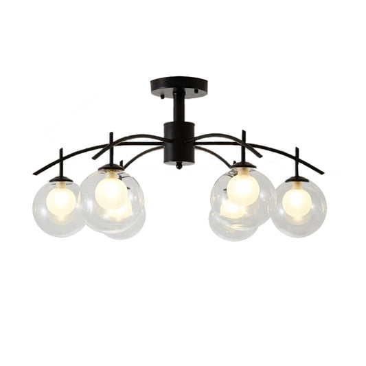 Clear Glass Ball Semi Flush Light Contemporary 3/5/6-Light Living Room Ceiling Flush Mount Chandelier in Black Clearhalo 'Ceiling Lights' 'Close To Ceiling Lights' 'Close to ceiling' 'Glass shade' 'Glass' 'Semi-flushmount' Lighting' 219010