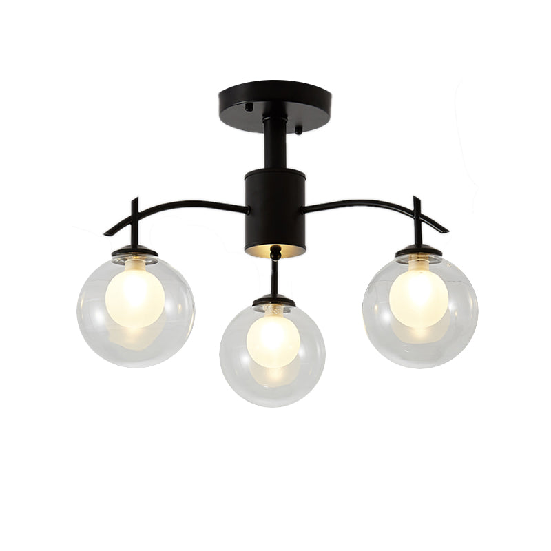 Clear Glass Ball Semi Flush Light Contemporary 3/5/6-Light Living Room Ceiling Flush Mount Chandelier in Black Clearhalo 'Ceiling Lights' 'Close To Ceiling Lights' 'Close to ceiling' 'Glass shade' 'Glass' 'Semi-flushmount' Lighting' 219017
