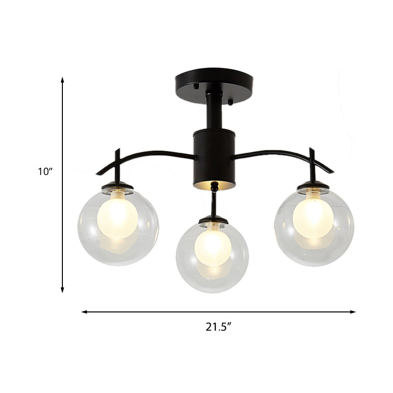 Clear Glass Ball Semi Flush Light Contemporary 3/5/6-Light Living Room Ceiling Flush Mount Chandelier in Black Clearhalo 'Ceiling Lights' 'Close To Ceiling Lights' 'Close to ceiling' 'Glass shade' 'Glass' 'Semi-flushmount' Lighting' 219019