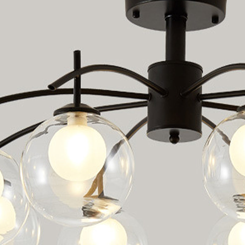 Clear Glass Ball Semi Flush Light Contemporary 3/5/6-Light Living Room Ceiling Flush Mount Chandelier in Black Clearhalo 'Ceiling Lights' 'Close To Ceiling Lights' 'Close to ceiling' 'Glass shade' 'Glass' 'Semi-flushmount' Lighting' 219020