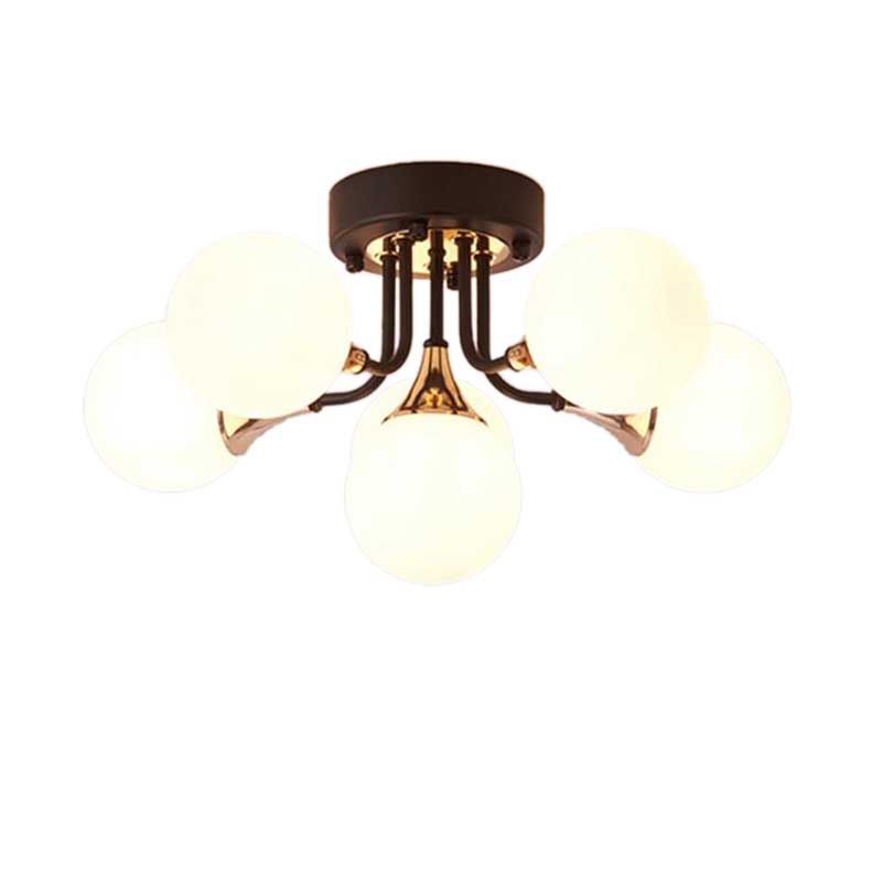 6/10/13 Lights Corridor Semi Flush Chandelier Milk White Glass Shaded Sphere Ceiling Mounted Light in Black Clearhalo 'Ceiling Lights' 'Close To Ceiling Lights' 'Close to ceiling' 'Glass shade' 'Glass' 'Semi-flushmount' Lighting' 219032