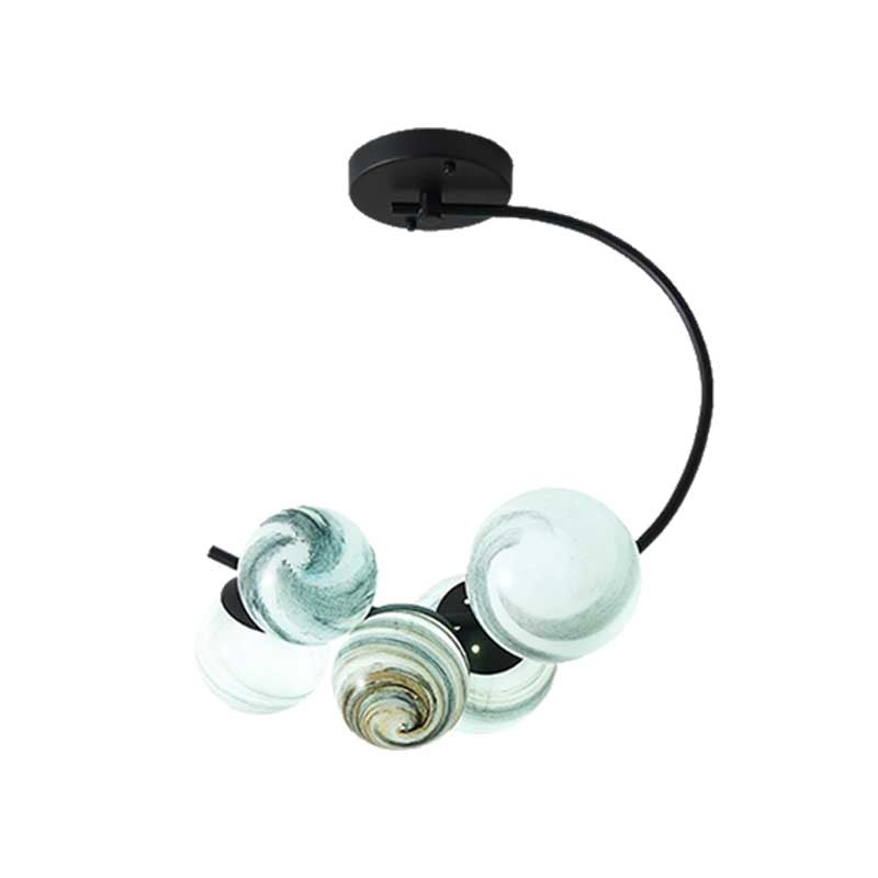 Ball Ceiling Lamp Modernism Hand Blown Glass 3/5 Lights Semi Flush Mount Lighting in Black/White Clearhalo 'Ceiling Lights' 'Chandeliers' 'Close To Ceiling Lights' 'Close to ceiling' 'Glass shade' 'Glass' 'Semi-flushmount' Lighting' 219053