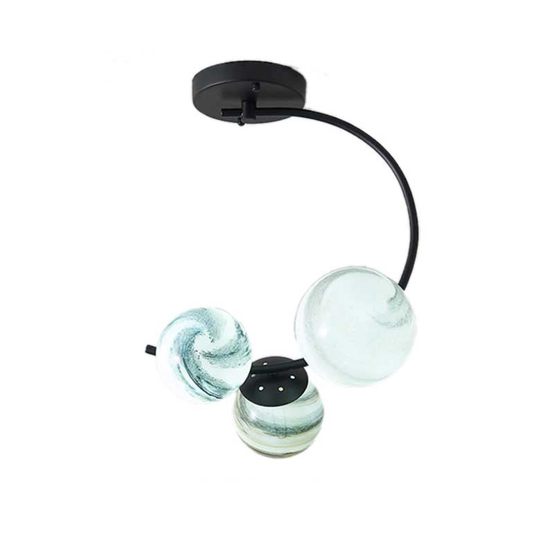 Ball Ceiling Lamp Modernism Hand Blown Glass 3/5 Lights Semi Flush Mount Lighting in Black/White Clearhalo 'Ceiling Lights' 'Chandeliers' 'Close To Ceiling Lights' 'Close to ceiling' 'Glass shade' 'Glass' 'Semi-flushmount' Lighting' 219056