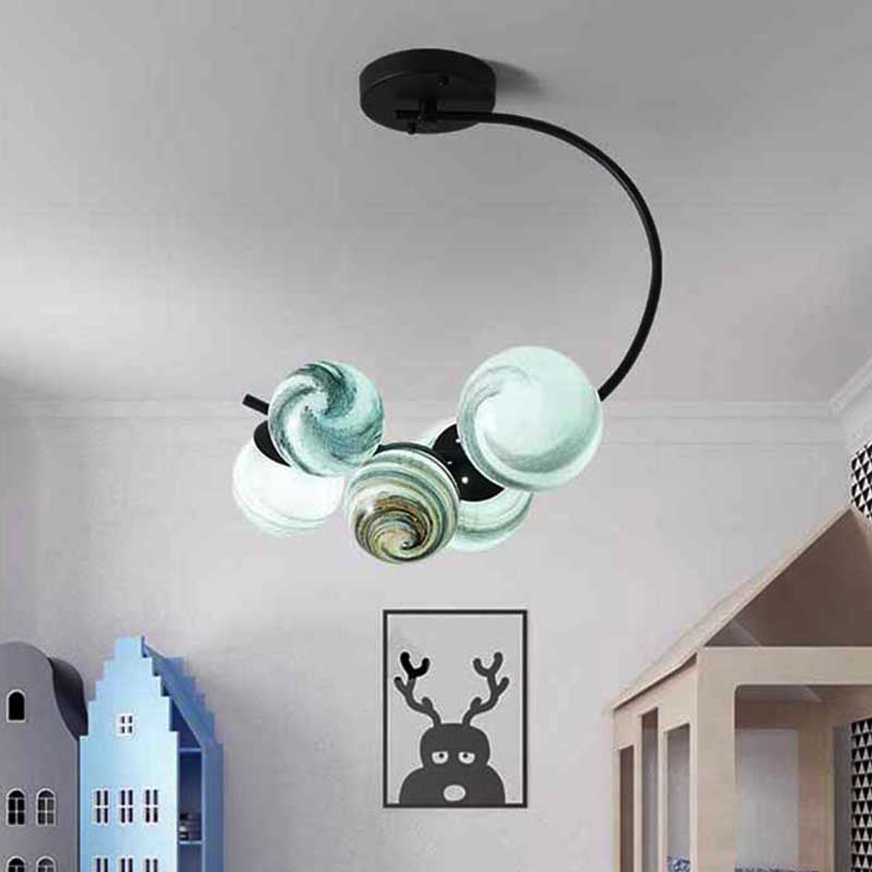 Ball Ceiling Lamp Modernism Hand Blown Glass 3/5 Lights Semi Flush Mount Lighting in Black/White 5 Black Clearhalo 'Ceiling Lights' 'Chandeliers' 'Close To Ceiling Lights' 'Close to ceiling' 'Glass shade' 'Glass' 'Semi-flushmount' Lighting' 219058