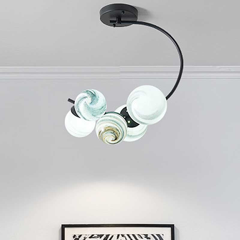 Ball Ceiling Lamp Modernism Hand Blown Glass 3/5 Lights Semi Flush Mount Lighting in Black/White Clearhalo 'Ceiling Lights' 'Chandeliers' 'Close To Ceiling Lights' 'Close to ceiling' 'Glass shade' 'Glass' 'Semi-flushmount' Lighting' 219059