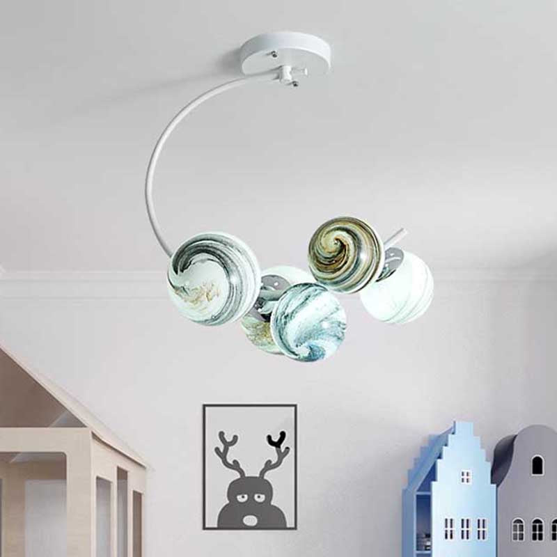 Ball Ceiling Lamp Modernism Hand Blown Glass 3/5 Lights Semi Flush Mount Lighting in Black/White Clearhalo 'Ceiling Lights' 'Chandeliers' 'Close To Ceiling Lights' 'Close to ceiling' 'Glass shade' 'Glass' 'Semi-flushmount' Lighting' 219061