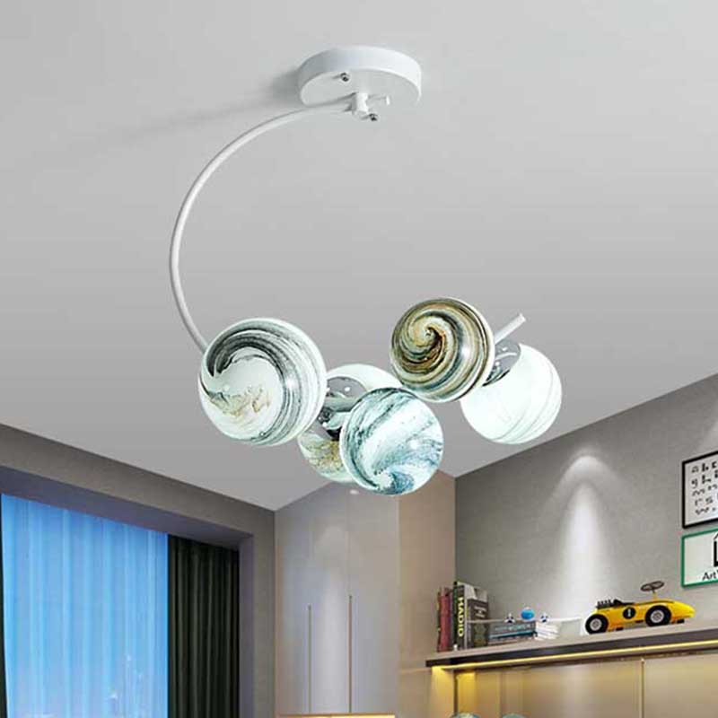 Ball Ceiling Lamp Modernism Hand Blown Glass 3/5 Lights Semi Flush Mount Lighting in Black/White Clearhalo 'Ceiling Lights' 'Chandeliers' 'Close To Ceiling Lights' 'Close to ceiling' 'Glass shade' 'Glass' 'Semi-flushmount' Lighting' 219062