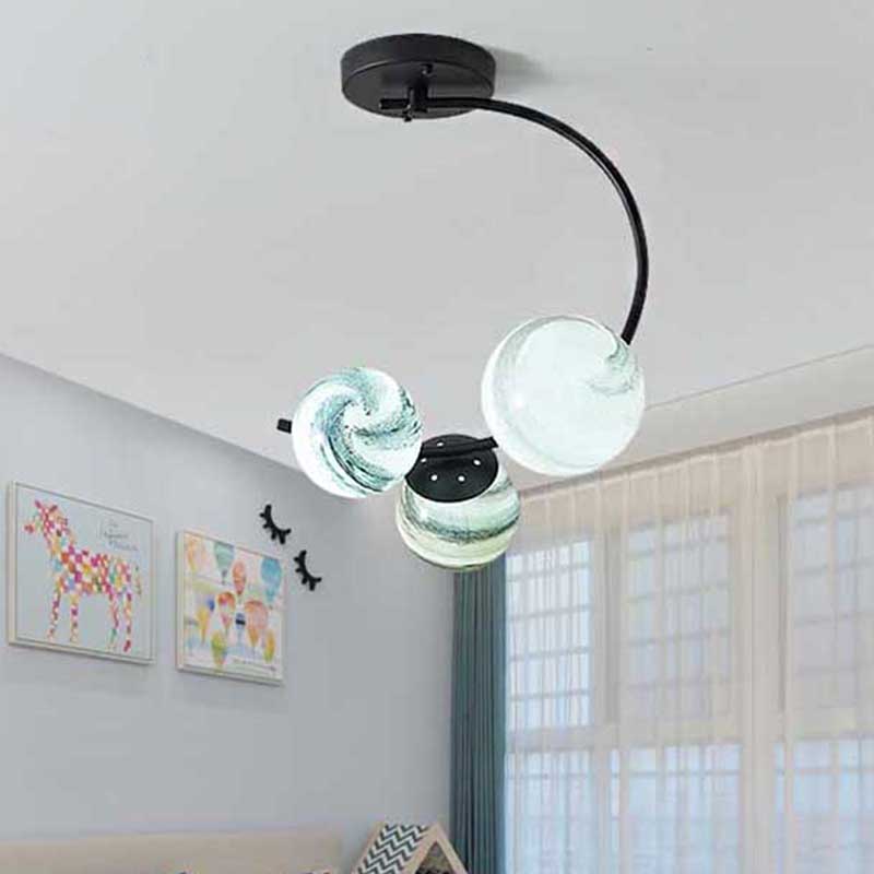 Ball Ceiling Lamp Modernism Hand Blown Glass 3/5 Lights Semi Flush Mount Lighting in Black/White 3 Black Clearhalo 'Ceiling Lights' 'Chandeliers' 'Close To Ceiling Lights' 'Close to ceiling' 'Glass shade' 'Glass' 'Semi-flushmount' Lighting' 219063