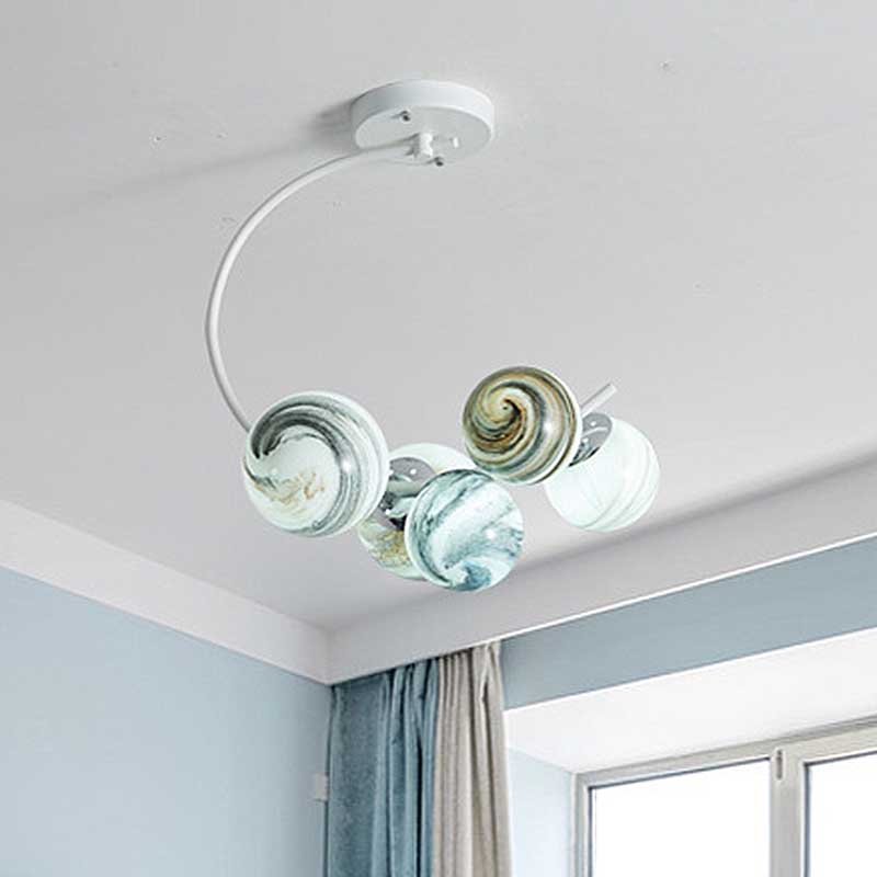 Ball Ceiling Lamp Modernism Hand Blown Glass 3/5 Lights Semi Flush Mount Lighting in Black/White 5 White Clearhalo 'Ceiling Lights' 'Chandeliers' 'Close To Ceiling Lights' 'Close to ceiling' 'Glass shade' 'Glass' 'Semi-flushmount' Lighting' 219065