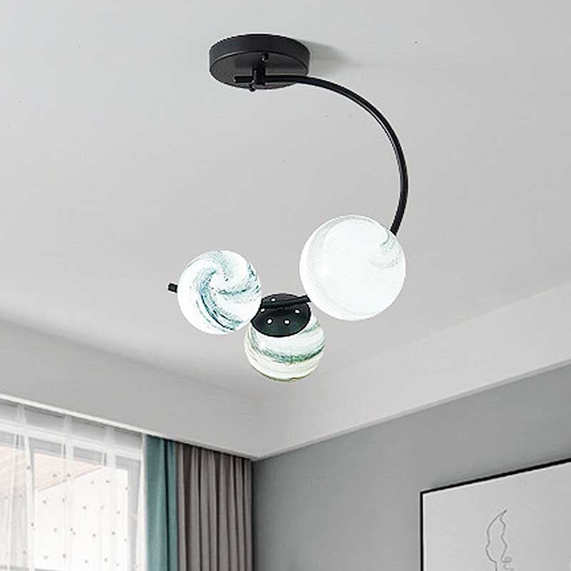 Ball Ceiling Lamp Modernism Hand Blown Glass 3/5 Lights Semi Flush Mount Lighting in Black/White Clearhalo 'Ceiling Lights' 'Chandeliers' 'Close To Ceiling Lights' 'Close to ceiling' 'Glass shade' 'Glass' 'Semi-flushmount' Lighting' 219067