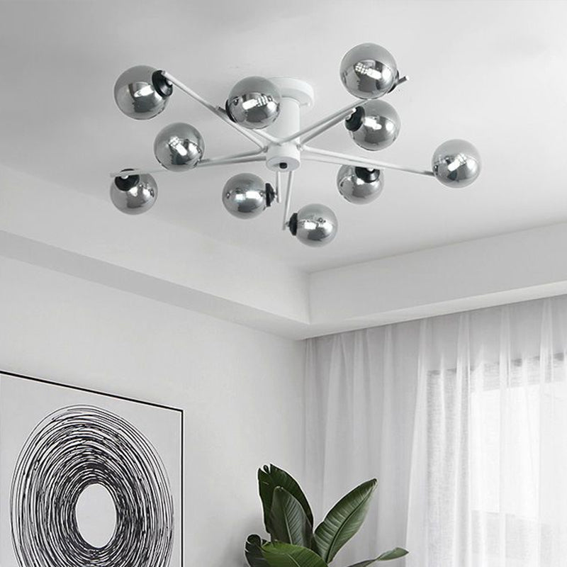 Sputnik Semi Flush Mount Postmodern Silver Glass 6/8/10 Lights White Living Room Flush Ceiling Light Fixture Clearhalo 'Ceiling Lights' 'Close To Ceiling Lights' 'Close to ceiling' 'Semi-flushmount' Lighting' 219069