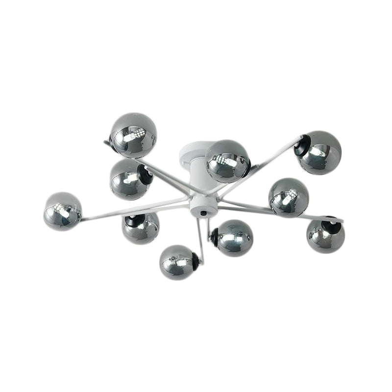 Sputnik Semi Flush Mount Postmodern Silver Glass 6/8/10 Lights White Living Room Flush Ceiling Light Fixture Clearhalo 'Ceiling Lights' 'Close To Ceiling Lights' 'Close to ceiling' 'Semi-flushmount' Lighting' 219070