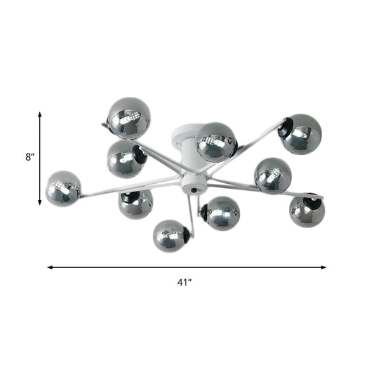 Sputnik Semi Flush Mount Postmodern Silver Glass 6/8/10 Lights White Living Room Flush Ceiling Light Fixture Clearhalo 'Ceiling Lights' 'Close To Ceiling Lights' 'Close to ceiling' 'Semi-flushmount' Lighting' 219071