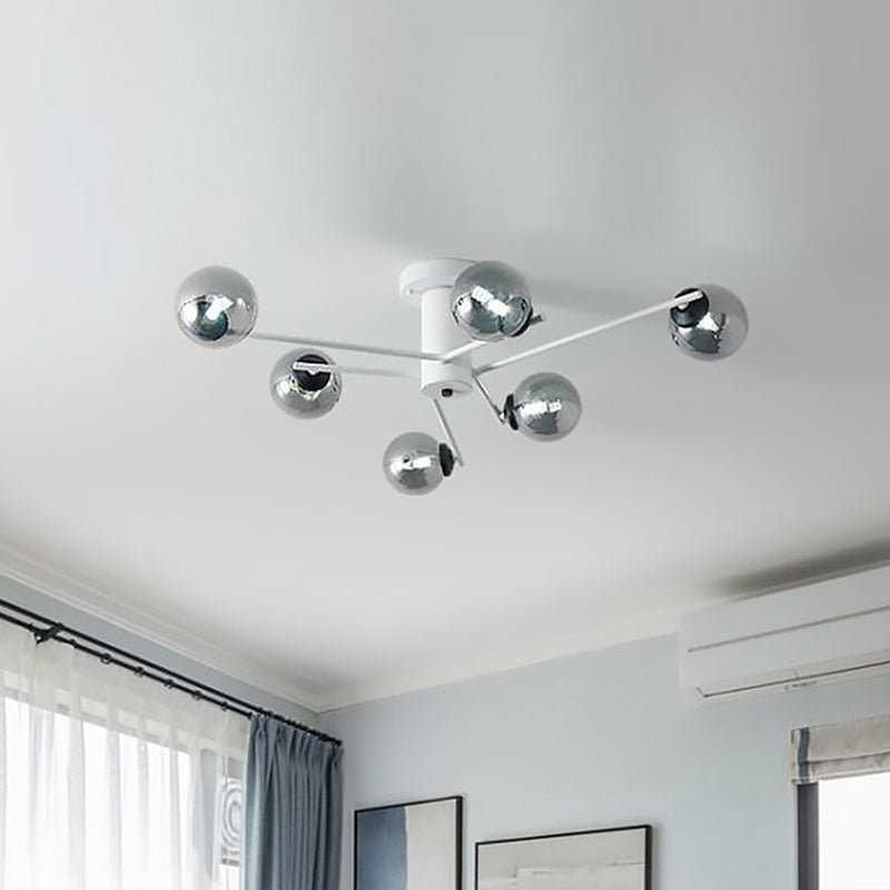 Sputnik Semi Flush Mount Postmodern Silver Glass 6/8/10 Lights White Living Room Flush Ceiling Light Fixture 6 White Clearhalo 'Ceiling Lights' 'Close To Ceiling Lights' 'Close to ceiling' 'Semi-flushmount' Lighting' 219072