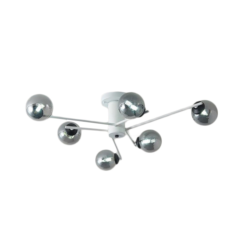 Sputnik Semi Flush Mount Postmodern Silver Glass 6/8/10 Lights White Living Room Flush Ceiling Light Fixture Clearhalo 'Ceiling Lights' 'Close To Ceiling Lights' 'Close to ceiling' 'Semi-flushmount' Lighting' 219073