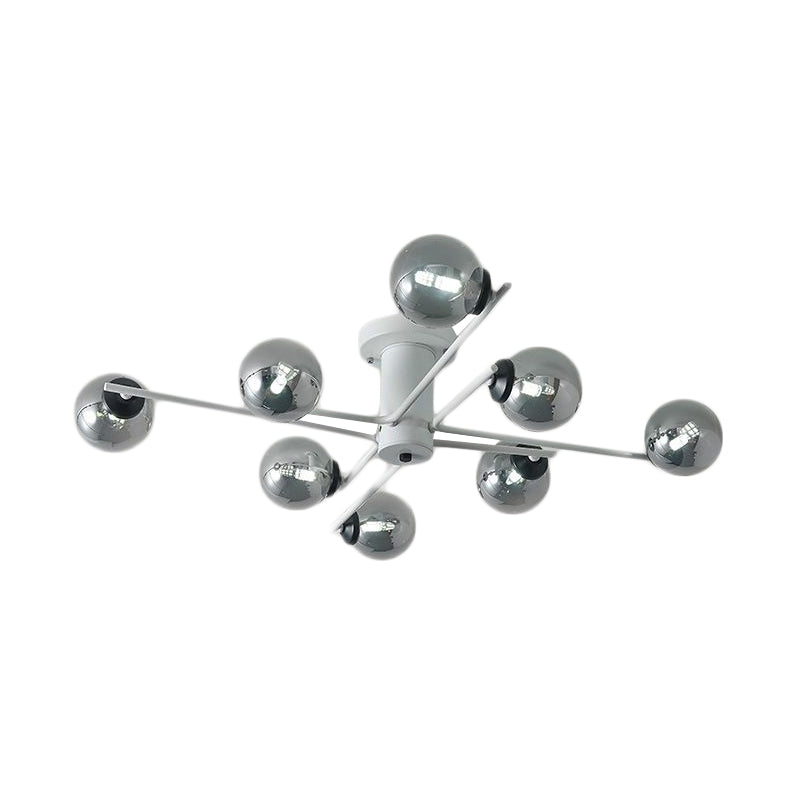 Sputnik Semi Flush Mount Postmodern Silver Glass 6/8/10 Lights White Living Room Flush Ceiling Light Fixture Clearhalo 'Ceiling Lights' 'Close To Ceiling Lights' 'Close to ceiling' 'Semi-flushmount' Lighting' 219076