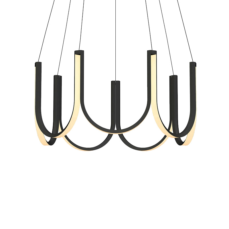 Black/White/Gold U-Shaped Chandelier Light Contemporary LED Acrylic Ceiling Pendant in White/Warm Light Clearhalo 'Ceiling Lights' 'Chandeliers' 'Modern Chandeliers' 'Modern' Lighting' 219094