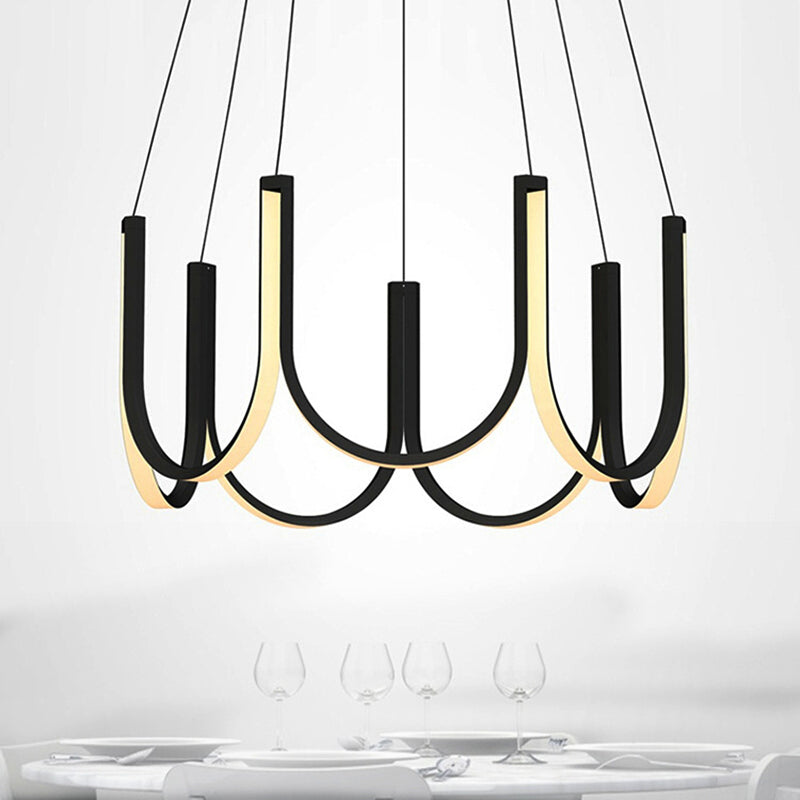 Black/White/Gold U-Shaped Chandelier Light Contemporary LED Acrylic Ceiling Pendant in White/Warm Light Black Clearhalo 'Ceiling Lights' 'Chandeliers' 'Modern Chandeliers' 'Modern' Lighting' 219105