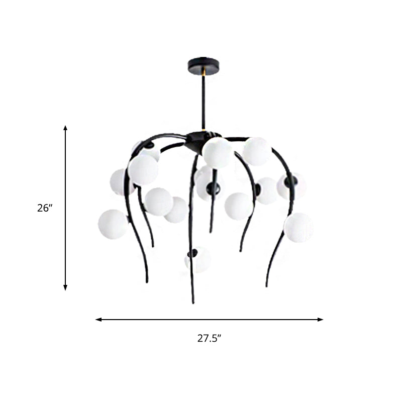 Branch Dining Room Chandelier Iron 15/20-Light Modern Hanging Lamp in Black/Gold with Matte White Balls Clearhalo 'Ceiling Lights' 'Chandeliers' 'Glass shade' 'Glass' 'Modern Chandeliers' 'Modern' Lighting' 219123