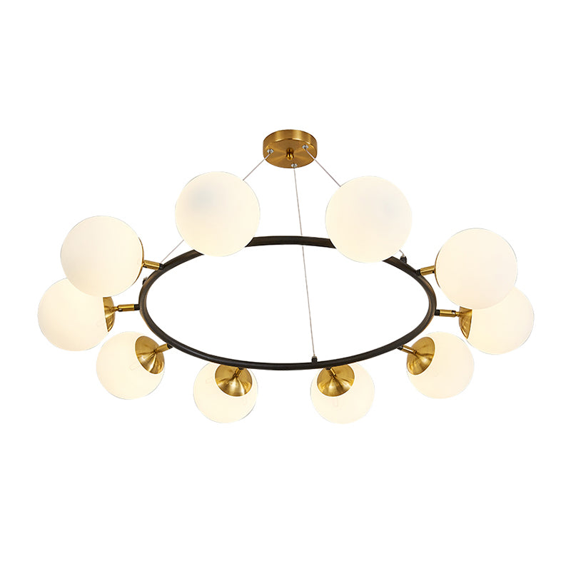 39" Wide Sphere Milk White Glass Chandelier Modern 10 Lights Black Ceiling Pendant Clearhalo 'Ceiling Lights' 'Chandeliers' 'Modern Chandeliers' 'Modern' Lighting' 219176